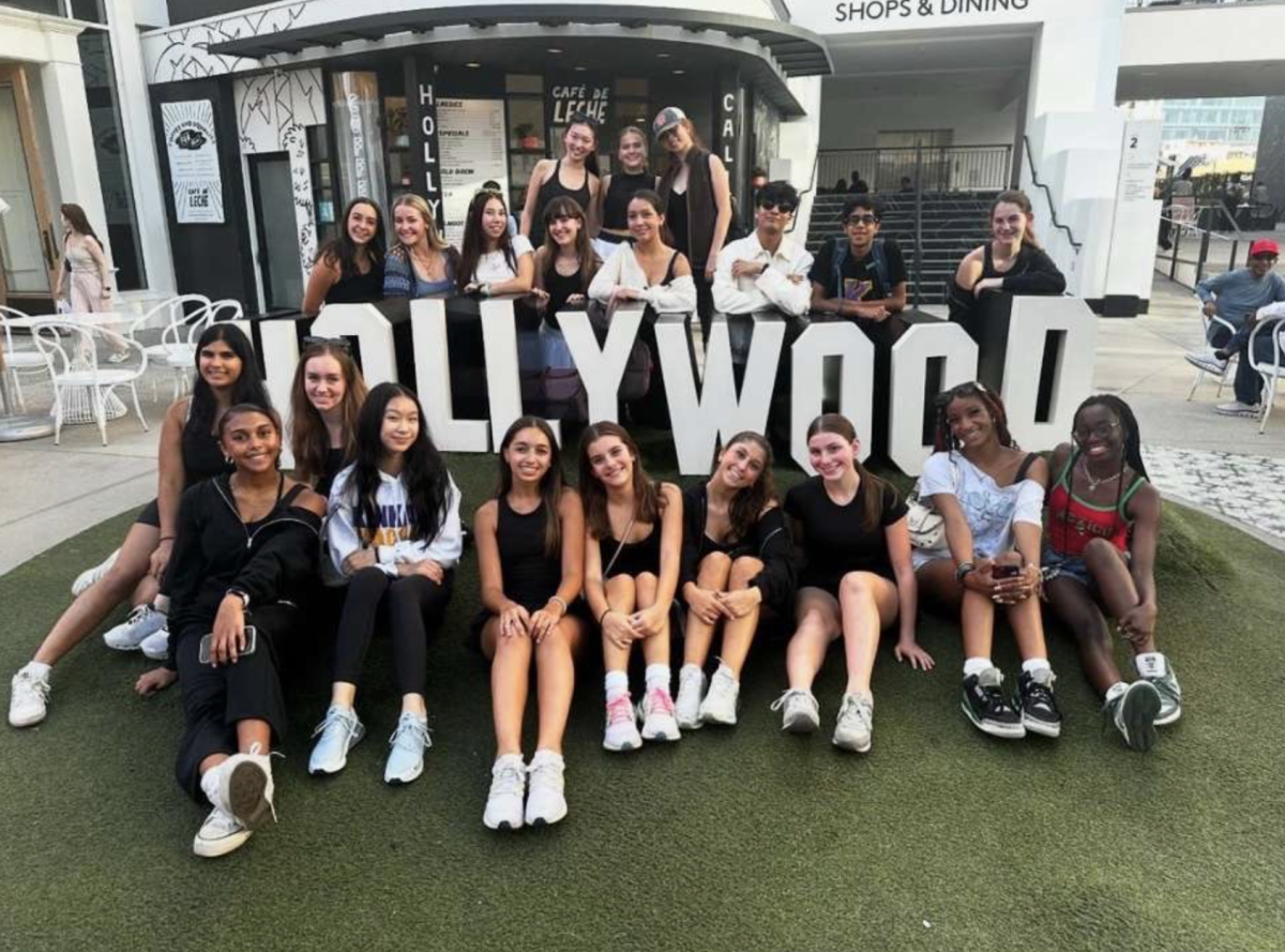 Kinkaids’ Dance Company poses in front of a miniature Hollywood sign while exploring Hollywood Boulevard. The trip was a part of the dance company’s preseason. Dance teachers worked with an agency in New York to customize the experience for Kinkaid’s dancers.